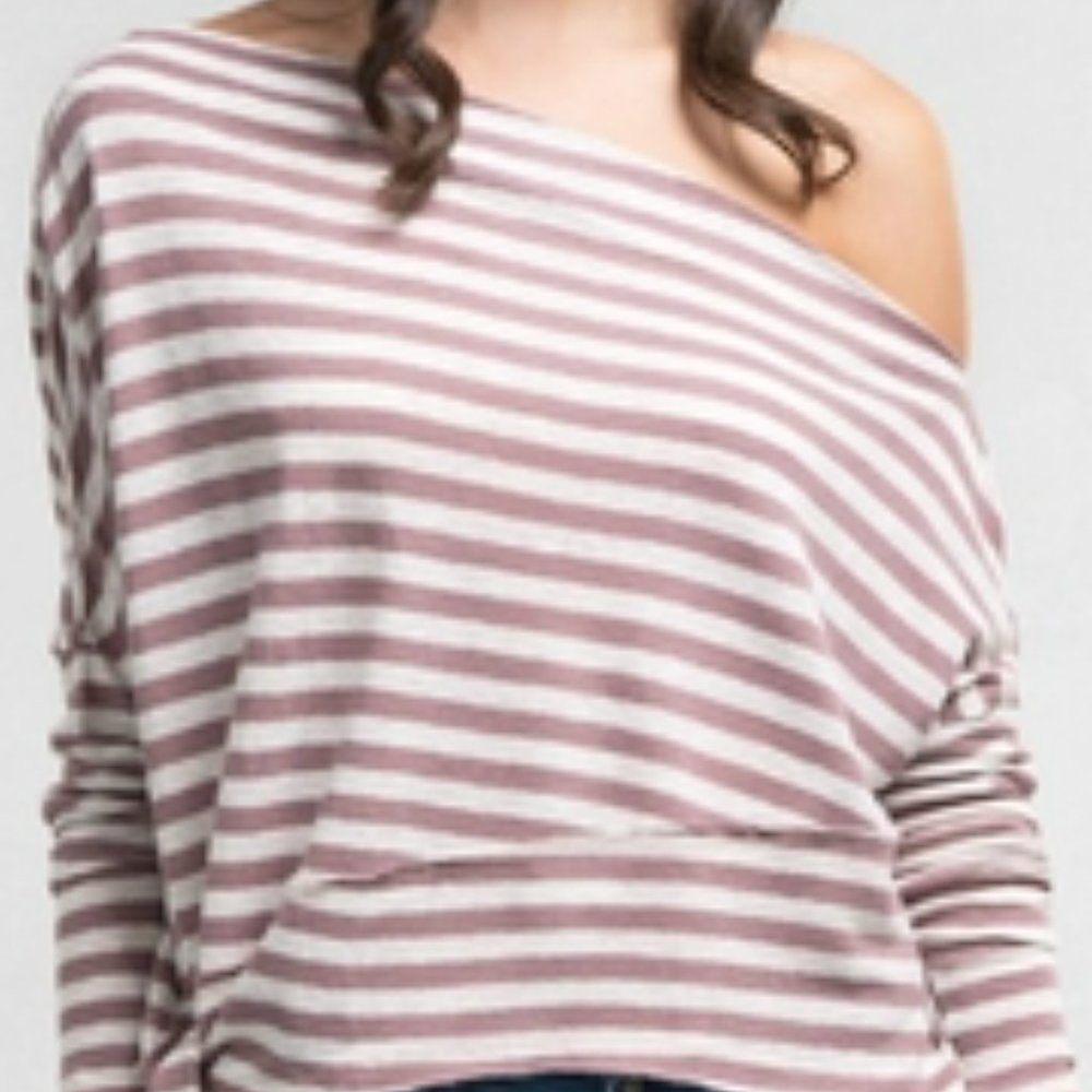 Lovestitch Striped Off-Shoulder Top - Grey & White